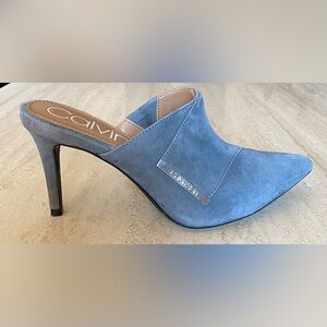 CALVIN KLEIN Gray Suede Leather Mule Heels | Size 6
